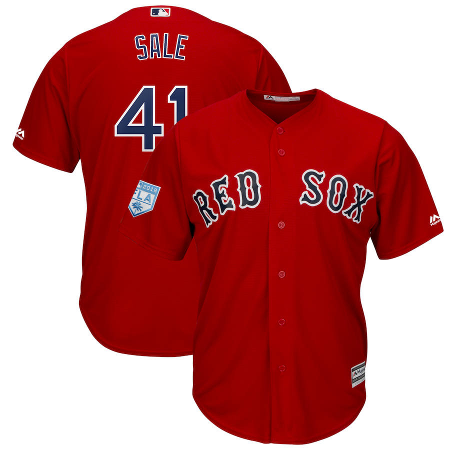 Personalized Red Sox 41 Chris Sale Red 2019 Spring Training Cool Base Jersey
