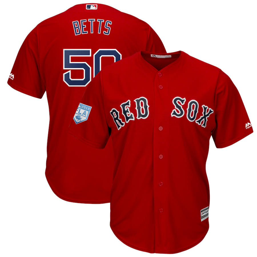 Personalized Red Sox 50 Mookie Betts Red 2019 Spring Training Cool Base Jersey