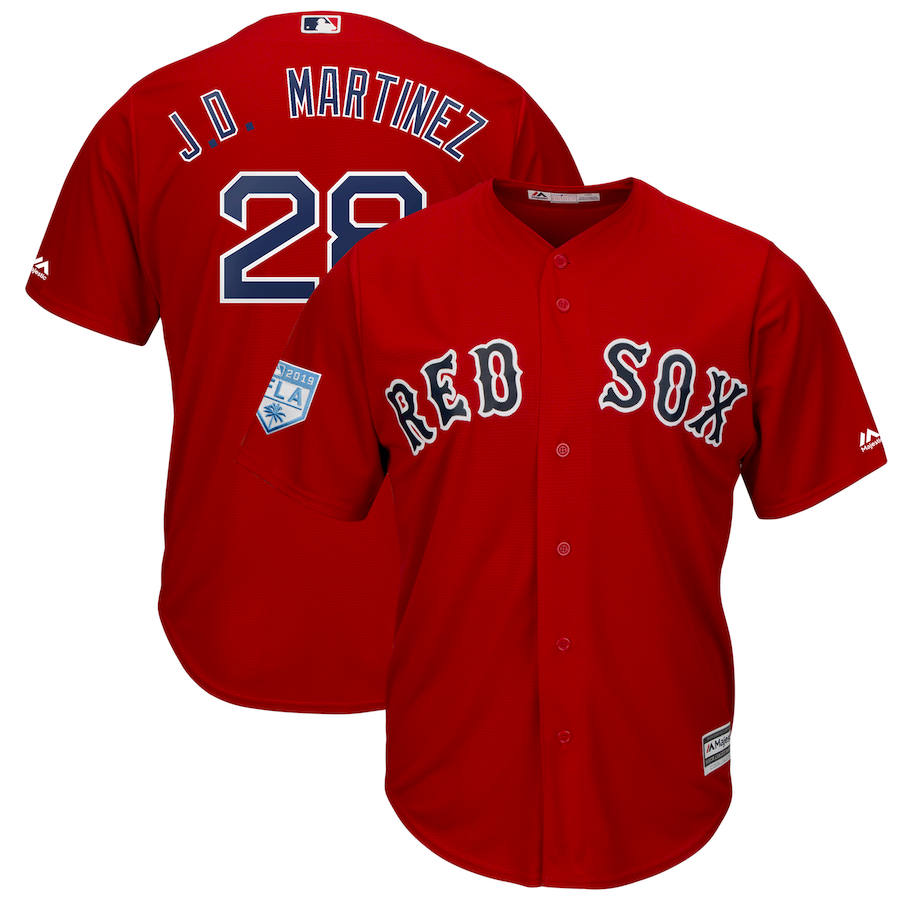 Personalized Red Sox 28 J.D. Martinez Red 2019 Spring Training Cool Base Jersey