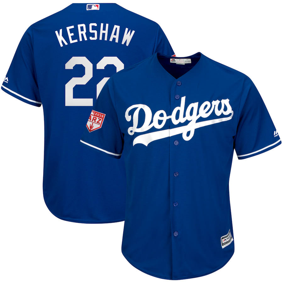 Personalized Dodgers 22 Clayton Kershaw Royal 2019 Spring Training Cool Base Jersey