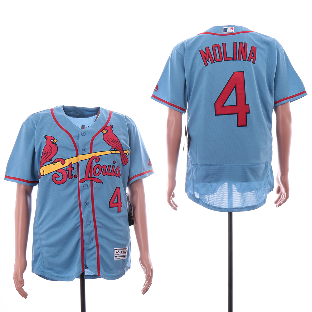 Personalized Cardinals 4 Yadier Molina Light Blue Flexbase Jersey