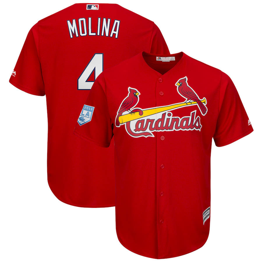 Personalized Cardinals 4 Yadier Molina Red 2019 Spring Training Cool Base Jersey