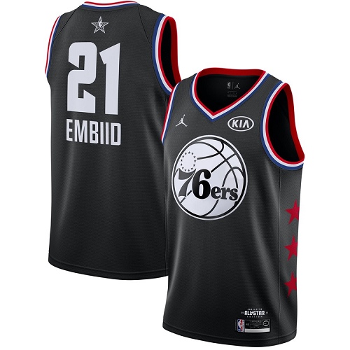 Personalized 76ers #21 Joel Embiid Black Basketball Jordan Swingman 2019 All-Star Game Jersey