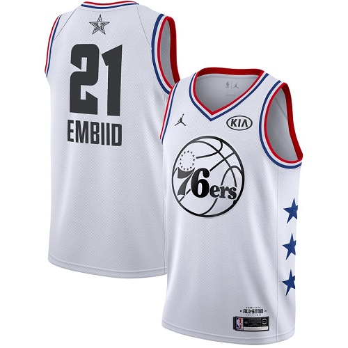 Personalized 76ers #21 Joel Embiid White Basketball Jordan Swingman 2019 All-Star Game Jersey