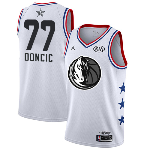 Personalized Mavericks #77 Luka Doncic White Basketball Jordan Swingman 2019 All-Star Game Jersey