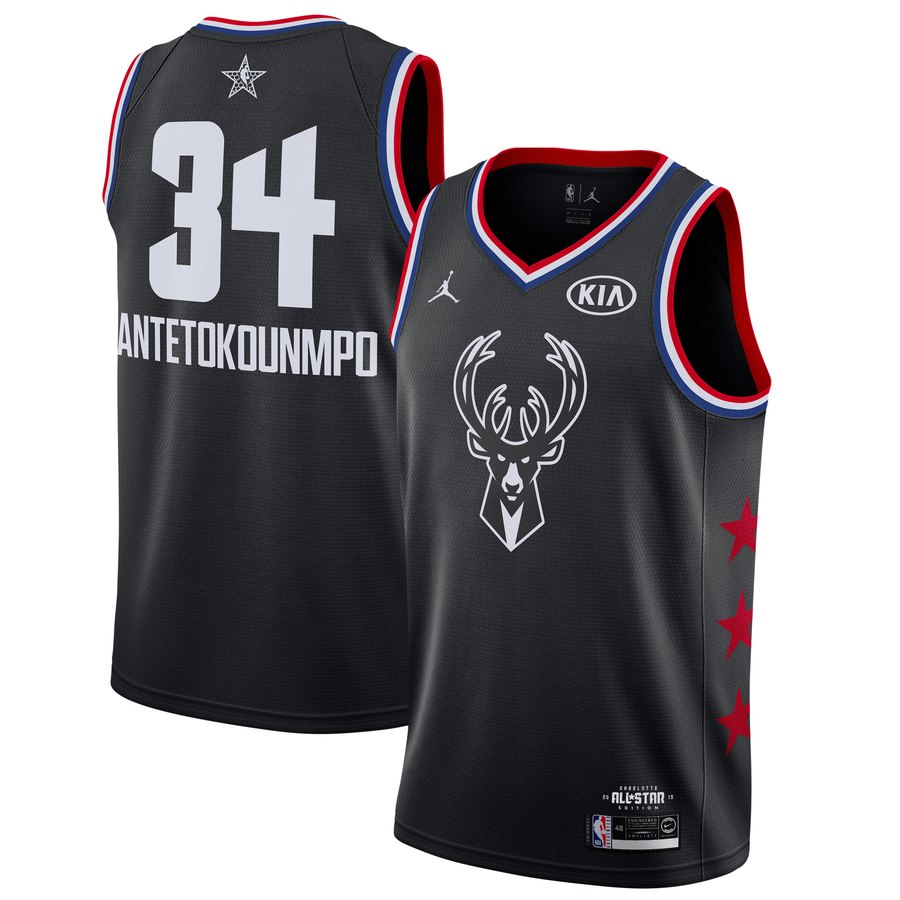 Personalized Bucks 34 Giannis Antetokounmpo Black 2019 NBA All-Star Game Jordan Brand Swingman Jersey