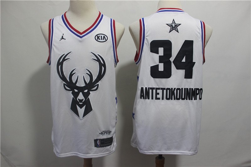 Personalized Bucks 34 Giannis Antetokounmpo White 2019 NBA All-Star Game Jordan Brand Swingman Jersey