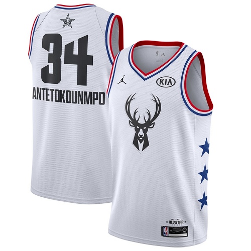 Personalized Bucks #34 Giannis Antetokounmpo White Basketball Jordan Swingman 2019 All-Star Game Jersey