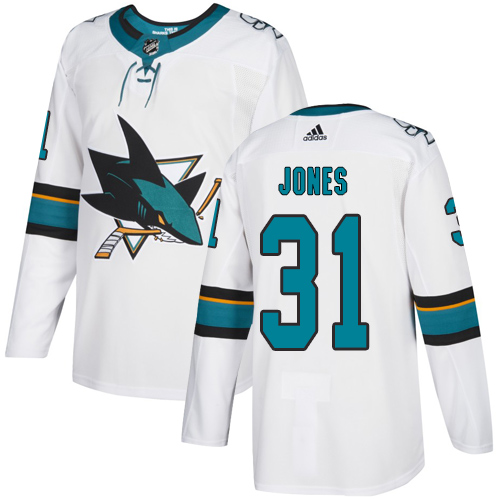 Personalized Sharks #31 Martin Jones White Road Authentic Stitched Hockey Jersey
