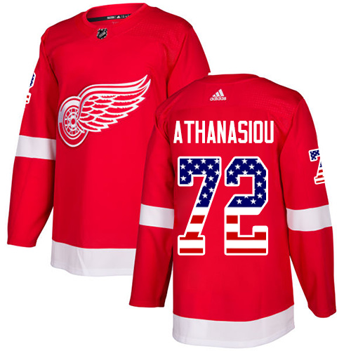 Personalized Red Wings #72 Andreas Athanasiou Red Home Authentic USA Flag Stitched Hockey Jersey
