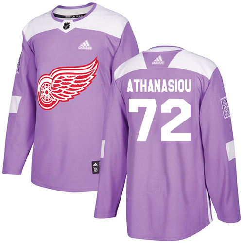 Personalized Red Wings #72 Andreas Athanasiou Purple Authentic Fights Cancer Stitched Hockey Jersey