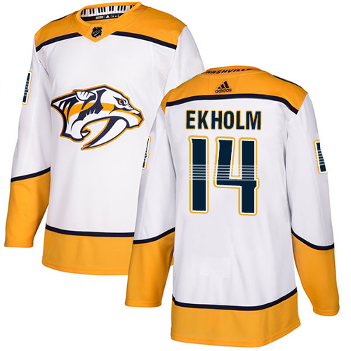 Personalized Predators #14 Mattias Ekholm White Road Authentic Stitched Hockey Jersey