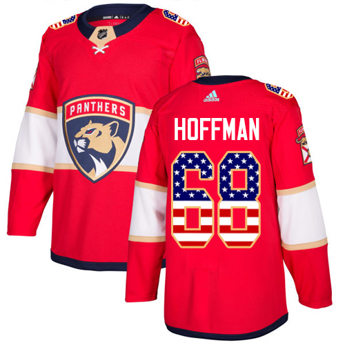 Personalized Panthers #68 Mike Hoffman Red Home Authentic USA Flag Stitched Hockey Jersey