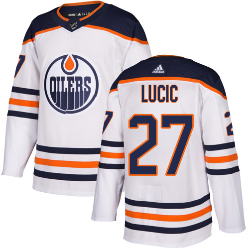 Personalized Oilers #27 Milan Lucic White Road Authentic Stitched Hockey Jersey