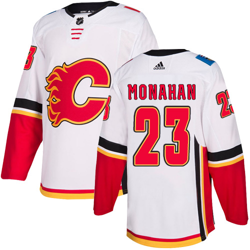 Personalized Flames #23 Sean Monahan White Road Authentic Stitched Hockey Jersey