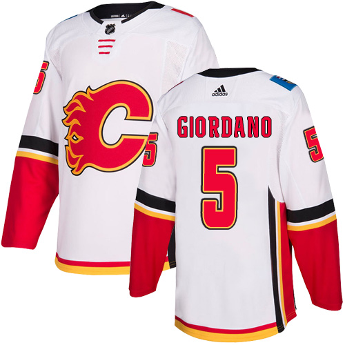 Personalized Flames #5 Mark Giordano White Road Authentic Stitched Hockey Jersey