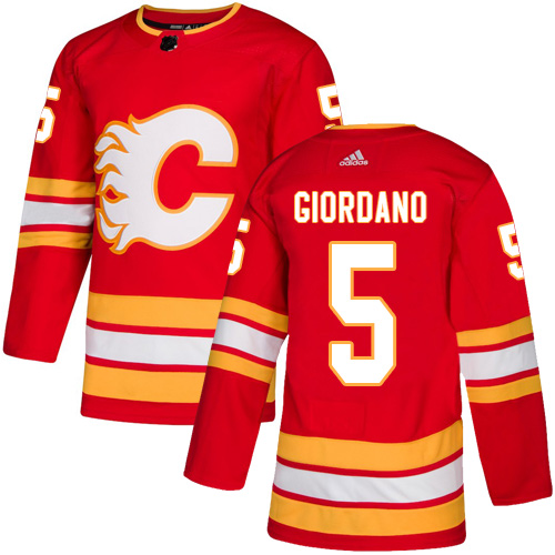 Personalized Flames #5 Mark Giordano Red Alternate Authentic Stitched Hockey Jersey