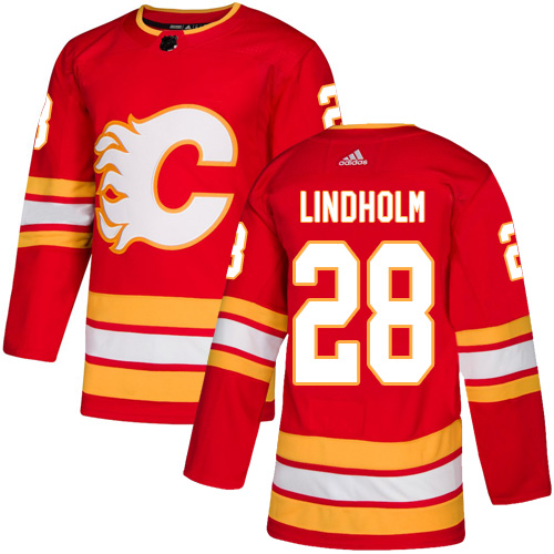Personalized Flames #28 Elias Lindholm Red Alternate Authentic Stitched Hockey Jersey