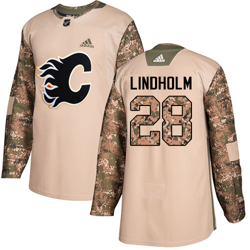Personalized Flames #28 Elias Lindholm Camo Authentic 2017 Veterans Day Stitched Hockey Jersey