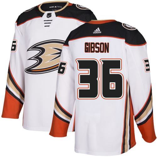 Personalized Ducks #36 John Gibson White Road Authentic Stitched Hockey Jersey
