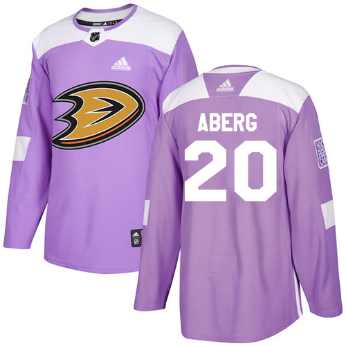 Personalized Ducks #20 Pontus Aberg Purple Authentic Fights Cancer Stitched Hockey Jersey