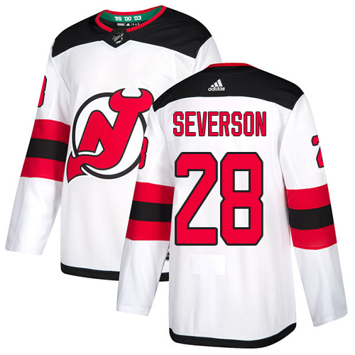 Personalized Devils #28 Damon Severson White Road Authentic Stitched Hockey Jersey