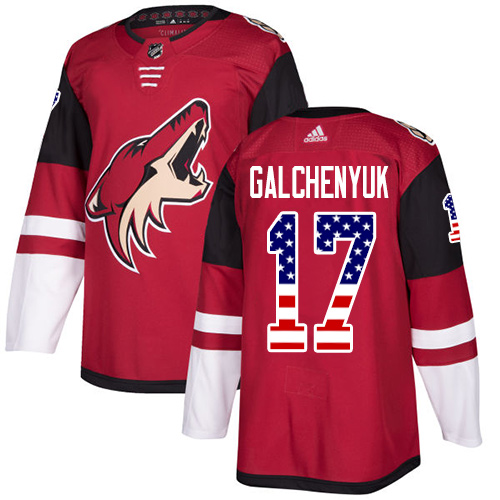 Personalized Coyotes #17 Alex Galchenyuk Maroon Home Authentic USA Flag Stitched Hockey Jersey