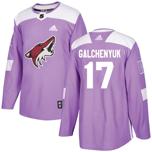 Personalized Coyotes #17 Alex Galchenyuk Purple Authentic Fights Cancer Stitched Hockey Jersey