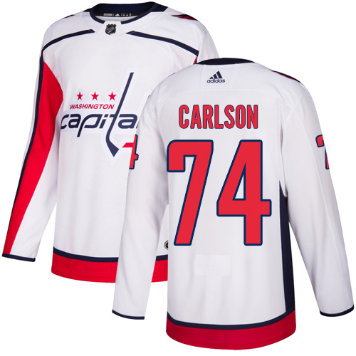 Personalized Capitals #74 John Carlson White Road Authentic Stitched Hockey Jersey