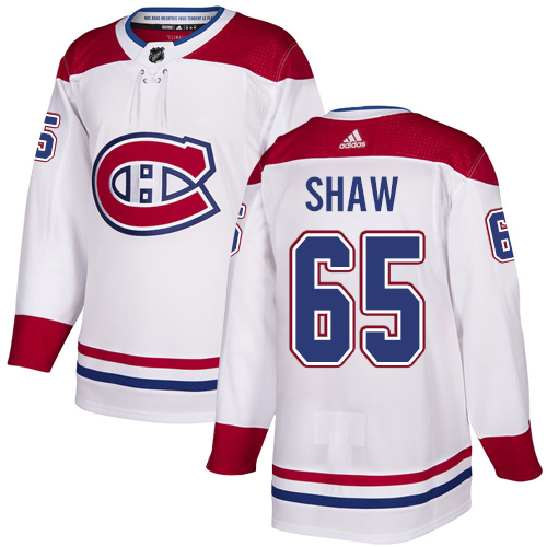Personalized Canadiens #65 Andrew Shaw White Road Authentic Stitched Hockey Jersey