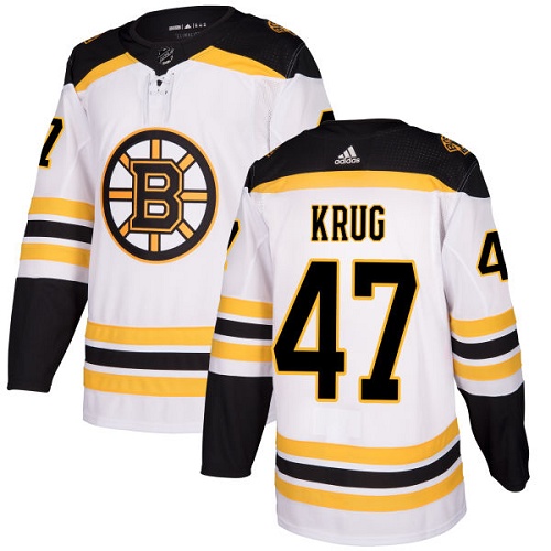 Personalized Bruins #47 Torey Krug White Road Authentic Stitched Hockey Jersey