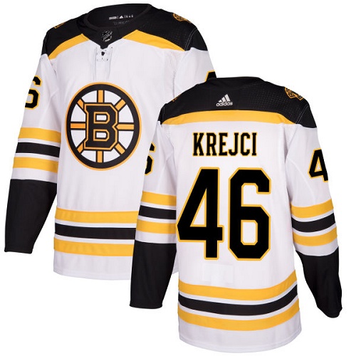 Personalized Bruins #46 David Krejci White Road Authentic Stitched Hockey Jersey