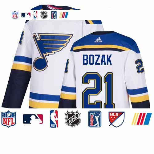 Personalized Blues #21 Tyler Bozak White Road Authentic Stitched Hockey Jersey