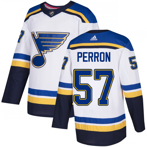 Personalized Blues #57 David Perron White Road Authentic Stitched Hockey Jersey