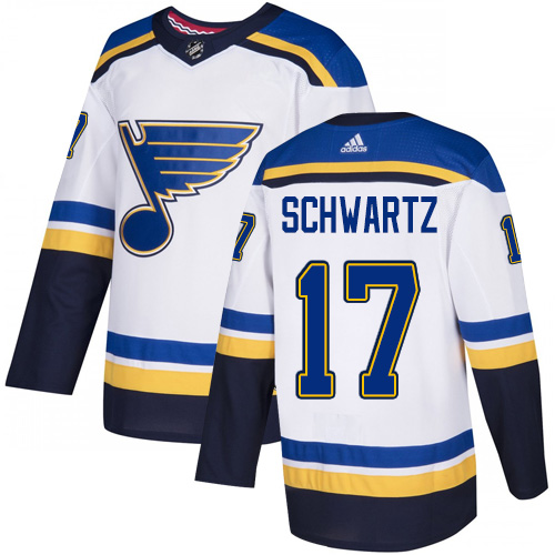 Personalized Blues #17 Jaden Schwartz White Road Authentic Stitched Hockey Jersey