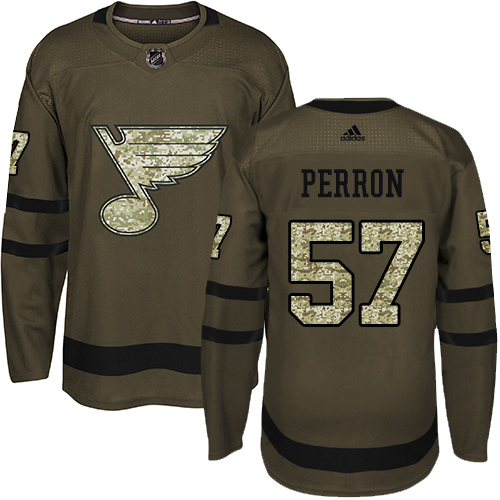 Personalized Blues #57 David Perron Green Salute to Service Stitched Hockey Jersey
