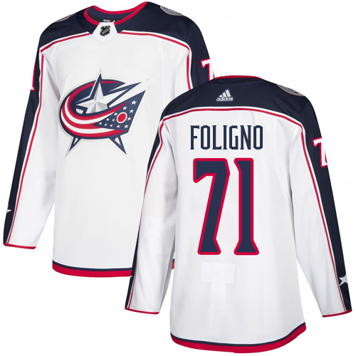Personalized Blue Jackets #71 Nick Foligno White Road Authentic Stitched Hockey Jersey