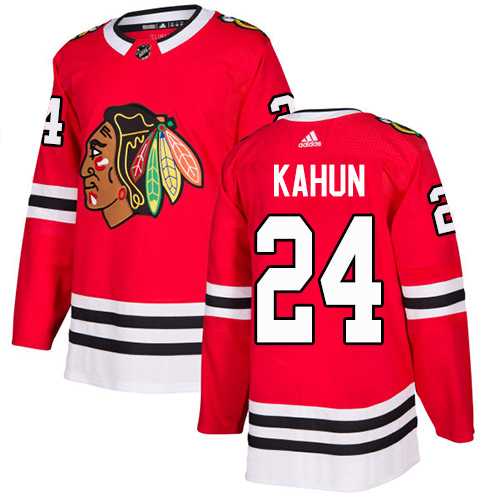 Personalized Blackhawks #24 Dominik Kahun Red Home Authentic Stitched Hockey Jersey