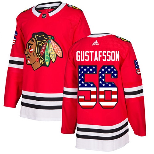 Personalized Blackhawks #56 Erik Gustafsson Red Home Authentic USA Flag Stitched Hockey Jersey