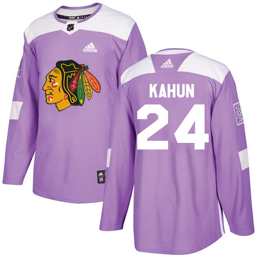 Personalized Blackhawks #24 Dominik Kahun Purple Authentic Fights Cancer Stitched Hockey Jersey