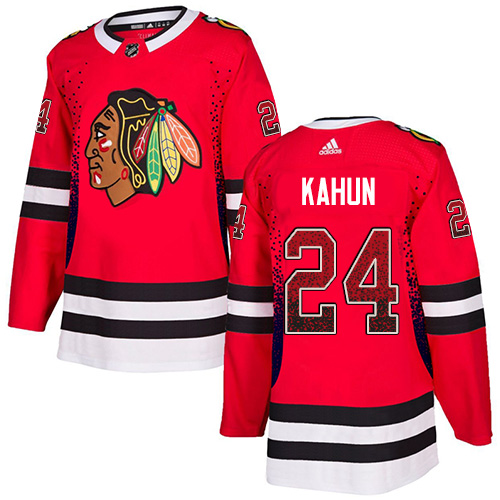 Personalized Blackhawks #24 Dominik Kahun Red Home Authentic Drift Fashion Stitched Hockey Jersey