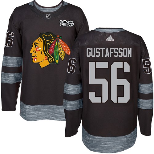 Personalized Blackhawks #56 Erik Gustafsson Black 1917-2017 100th Anniversary Stitched Hockey Jersey