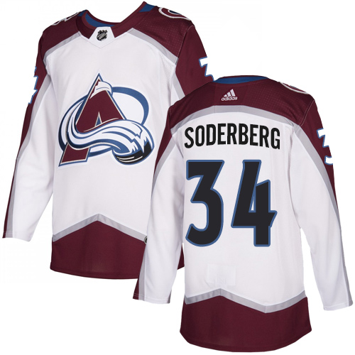 Personalized Avalanche #34 Carl Soderberg White Road Authentic Stitched Hockey Jersey