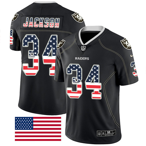 Personalized Raiders #34 Bo Jackson Black Men’s Stitched Football Limited Rush USA Flag Jersey