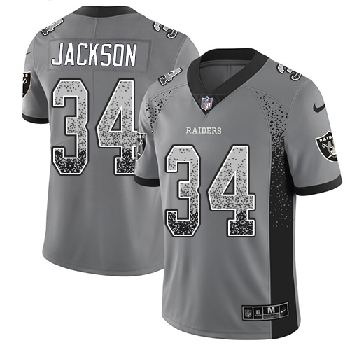 Personalized Raiders #34 Bo Jackson Gray Men’s Stitched Football Limited Rush Drift Fashion Jersey