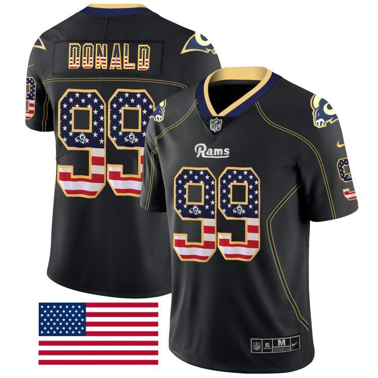 Personalized Rams 99 Aaron Donald Black USA Flag Fashion Limited Jersey