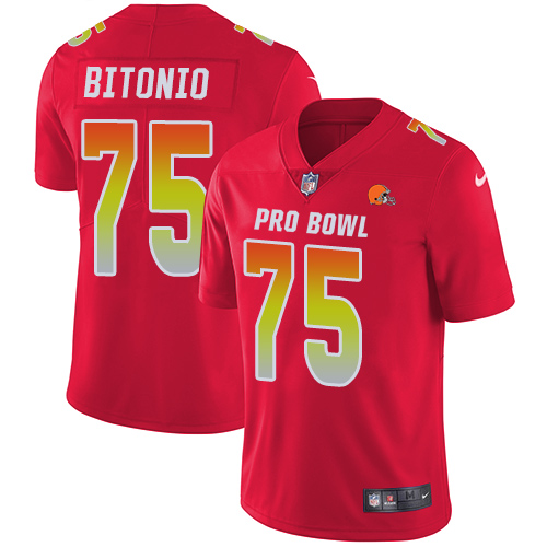 Personalized Browns #75 Joel Bitonio Red Men’s Stitched Football Limited AFC 2019 Pro Bowl Jersey