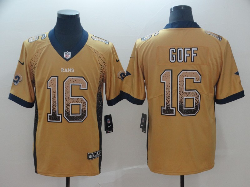 Personalized Rams 16 Jared Goff Gold Drift Fashion Limited Jersey