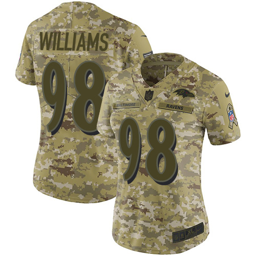 Personalized Ravens #98 Brandon Williams Camo Women’s Stitched Football Limited 2018 Salute to Service Jersey