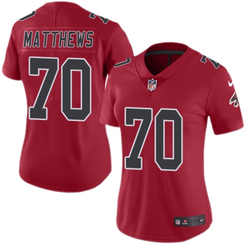 Personalized Falcons #70 Jake Matthews Red Women’s Stitched Football Limited Rush Jersey